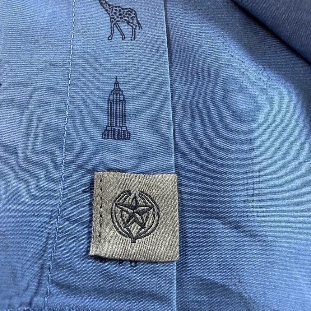 Banana Republic Shirt Mens L Blue Giraffe Empire State Building Slim Fit EUC